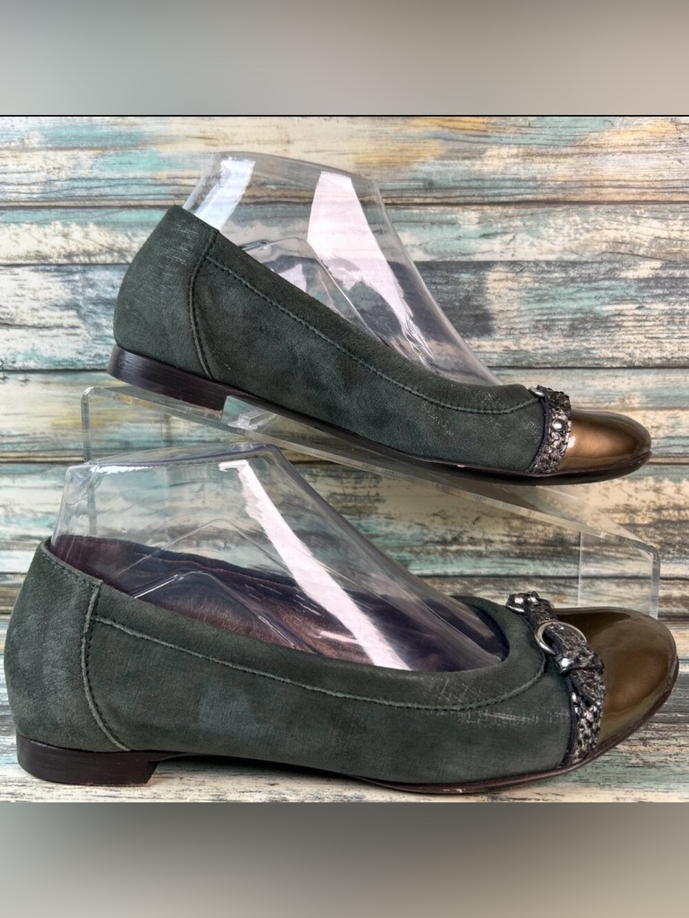 AGL Ballet Flats Womens Sz 6 Green Suede Cap Toe Dress Work Shoes Slip On Loafer